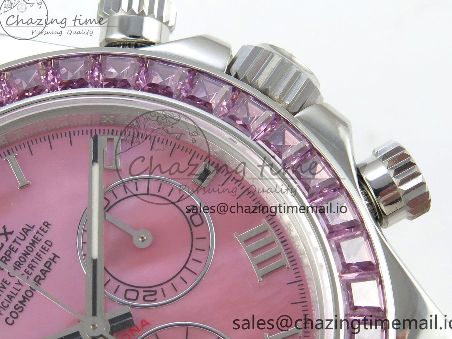 MPF Pink Daytona Bezel Dial Leather on Diamonds Modded 40mm SA4801 Custom Strap Pink 0513